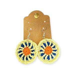 Hand Crafted Yellow and Blue Crochet Earrings